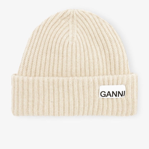 Ganni Accessories - Ganni Beige Wool Ribbed Beanie